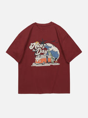T-Shirt mit Cartoon-Auto-Print