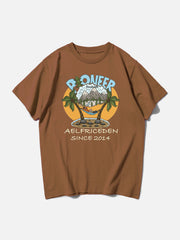 Cartoon Coconut Tree Print Tee