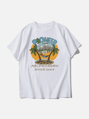 Cartoon Coconut Tree Print Tee
