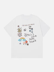 T-Shirt mit handbemaltem Cartoon-Print