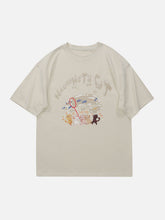 T-shirt graphique avec chaton de dessin animé et pêche