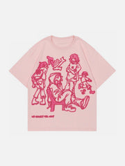 Cartoon Line Character Print Tee