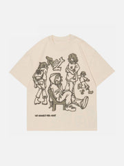 Cartoon Line Character Print Tee
