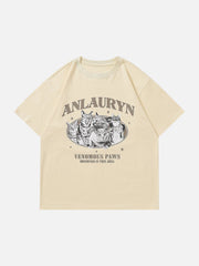 T-Shirt mit Katzen-Element-Buchstaben-Druck