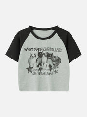 Patchwork-T-Shirt mit Katzen-Print