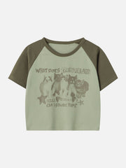 Patchwork-T-Shirt mit Katzen-Print
