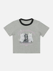 T-Shirt mit Katzen- und Stern-Print