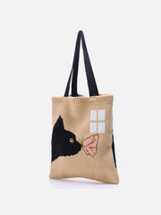Stricktasche mit Katze und Schmetterling