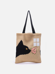 Stricktasche mit Katze und Schmetterling