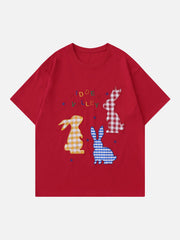 T-shirt patchwork à carreaux et lapin