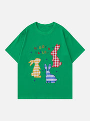 T-shirt patchwork à carreaux et lapin