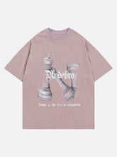 T-shirt délavé à imprimé échecs