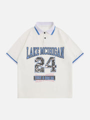 T-shirt à col polo imprimé numérique contrasté