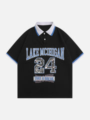 T-shirt à col polo imprimé numérique contrasté