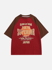 T-shirt à imprimé lettres raglan et blocs de couleurs