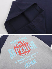 T-shirt à imprimé lettres raglan et blocs de couleurs