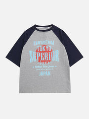 T-shirt à imprimé lettres raglan et blocs de couleurs