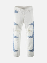 Color-blocking Ripped Straight-leg Jeans