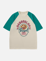 T-shirt à lettres raglan en mousse colorblock