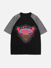 T-shirt imprimé lettres étoiles colorblock