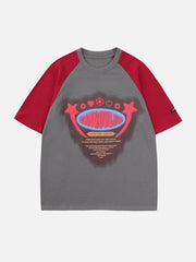 T-shirt imprimé lettres étoiles colorblock