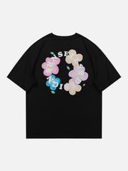 T-Shirt mit buntem Blumenmuster