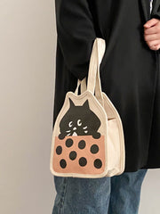 Sac en toile avec illustration de petit chat noir mignon