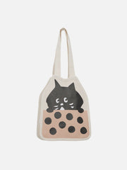 Sac en toile avec illustration de petit chat noir mignon