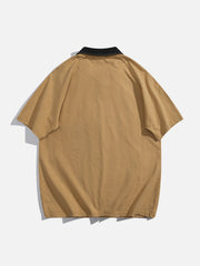 Polo-T-Shirt mit besticktem Denim-Patch und Batikmuster