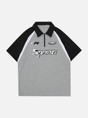 T-Shirt mit besticktem Patchwork-Polokragen