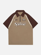 T-Shirt mit besticktem Patchwork-Polokragen