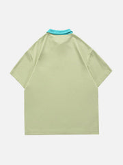 Embroidery Color Blocking Polo Collar Tee