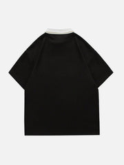 Embroidery Color Blocking Polo Collar Tee