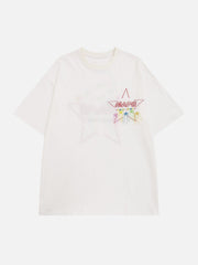 Stickerei Bunte Stern Quaste T-Shirt