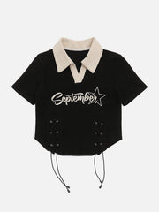 Embroidery Side Drawstring Fold-over Star Tee
