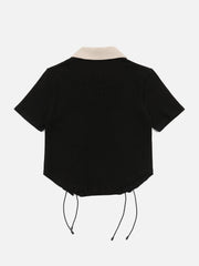 Embroidery Side Drawstring Fold-over Star Tee