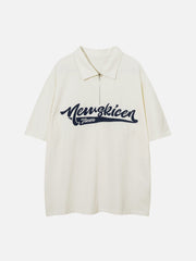 Embroidery Zip Up Polo Tee
