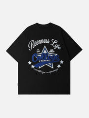 Flocked Letter Star Print Tee