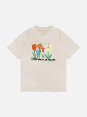 Wildleder-T-Shirt mit Blumen-Flockstickerei