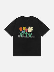 Wildleder-T-Shirt mit Blumen-Flockstickerei