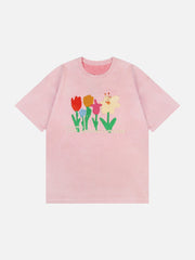 Wildleder-T-Shirt mit Blumen-Flockstickerei