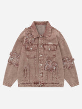 Jeansjacke mit Blumen-Patch-Stickerei