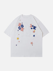 T-Shirt mit Buchstaben- und Stern-Print aus Schaumstoff