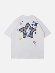 T-Shirt mit Buchstaben- und Stern-Print aus Schaumstoff