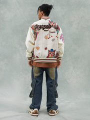 Maillot de baseball brodé en tissu éponge avec hibou de style forestier