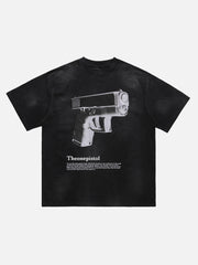 Lustiges, lockeres T-Shirt mit dreidimensionalem Pistolendruck