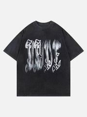 Fuzzy Font Print Washed Tee