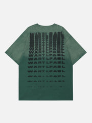 Fuzzy Full Print Letter Washed Tee