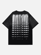 T-shirt délavé à imprimé lettre Fuzzy