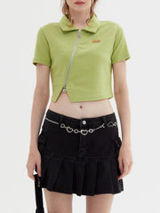 Geometrisches Crop-T-Shirt mit Reißverschluss